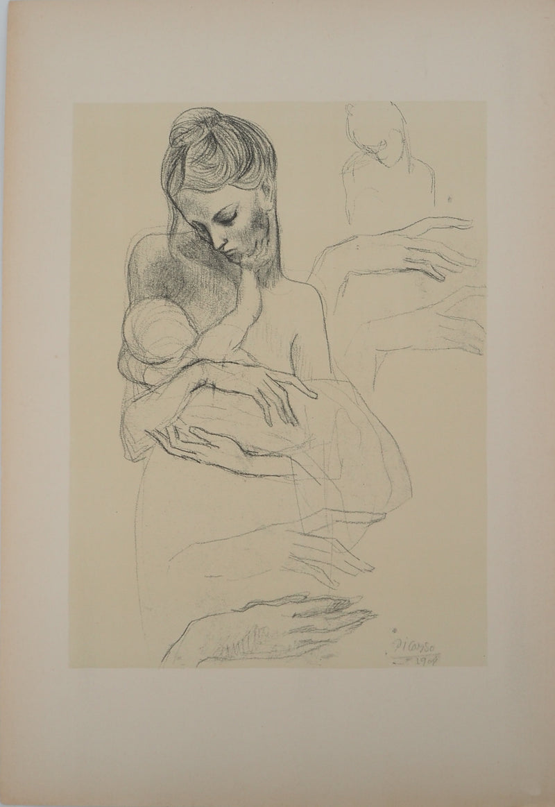Pablo PICASSO : Mère et enfant, Lithographie et pochoir signée