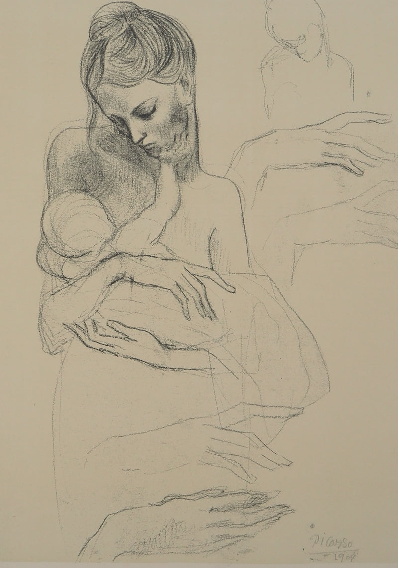 Pablo PICASSO : Mère et enfant, Lithographie et pochoir signée