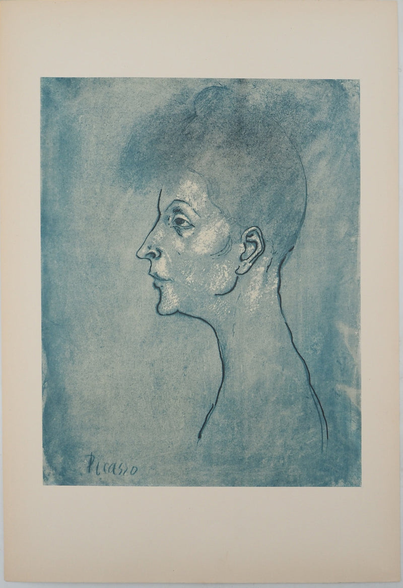 Pablo PICASSO : Période bleu, Portrait de femme, Lithographie et pochoir signée