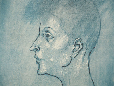 Pablo PICASSO : Période bleu, Portrait de femme, Lithographie et pochoir signée