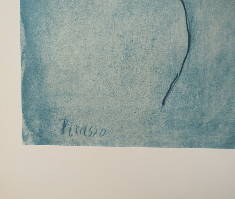 Pablo PICASSO : Période bleu, Portrait de femme, Lithographie et pochoir signée