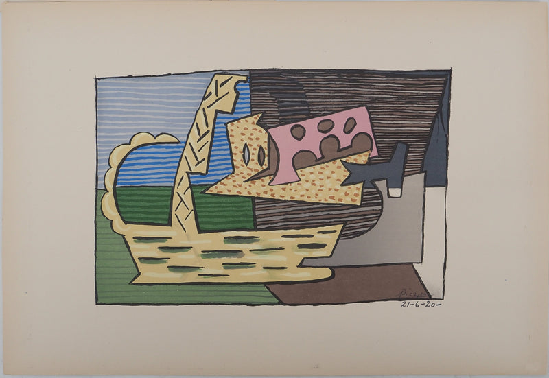 Pablo PICASSO : Nature morte cubiste, Lithographie et pochoir signée