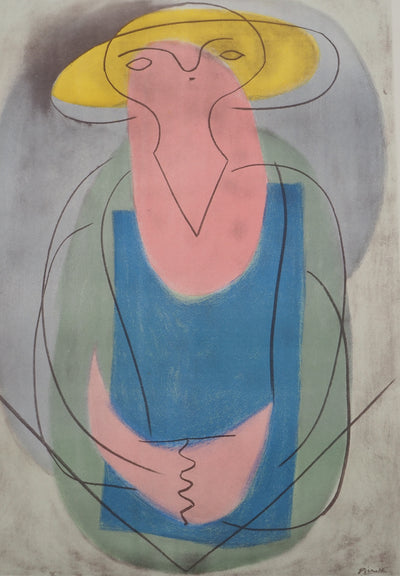 Pablo PICASSO : Portrait de femme au chapeau jaune, Lithographie et pochoir signée