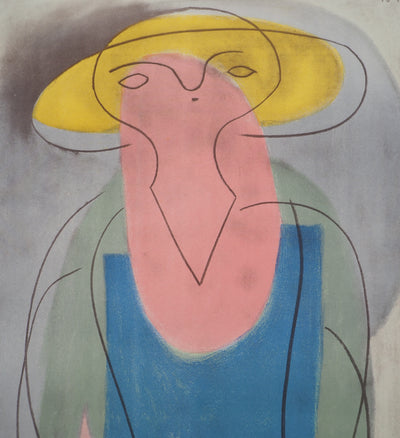 Pablo PICASSO : Portrait de femme au chapeau jaune, Lithographie et pochoir signée