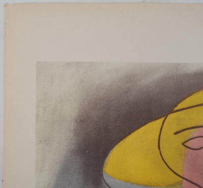 Pablo PICASSO : Portrait de femme au chapeau jaune, Lithographie et pochoir signée