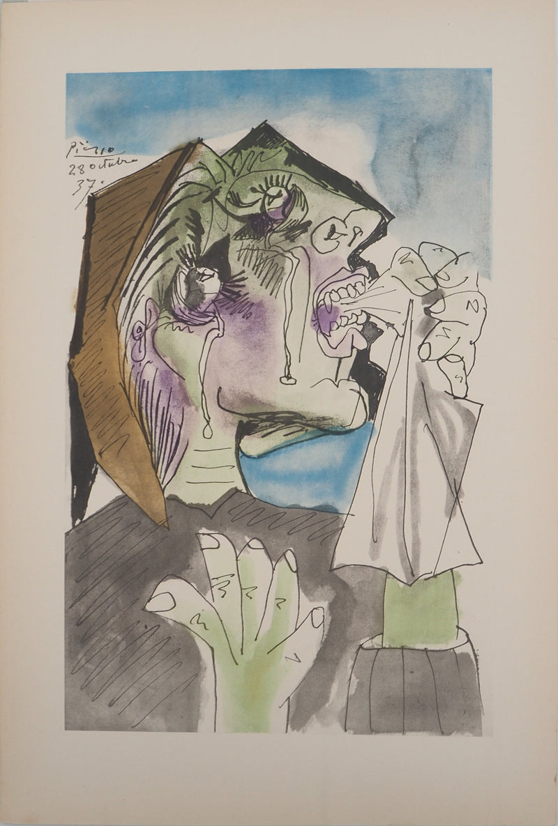 Pablo PICASSO : Dora Maar en pleurs, Lithographie et pochoir signée