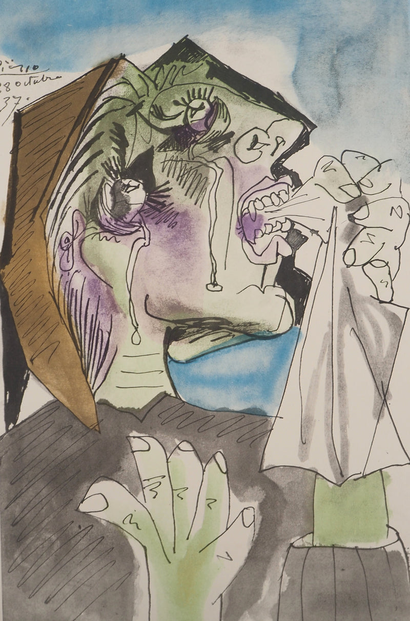 Pablo PICASSO : Dora Maar en pleurs, Lithographie et pochoir signée