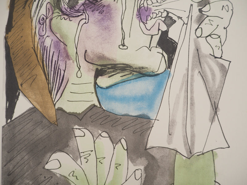 Pablo PICASSO : Dora Maar en pleurs, Lithographie et pochoir signée