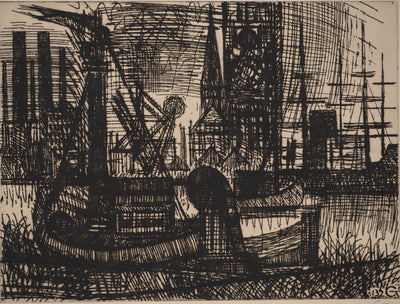 Marcel GROMAIRE : Bateaux et voiliers au port, Gravure originale (photo de détail 2) - Crédit photo : Galerie Art.Paris