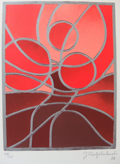 LUTZELSCHWAB : Composition aux cercles rouges, Photolithographie originale signée