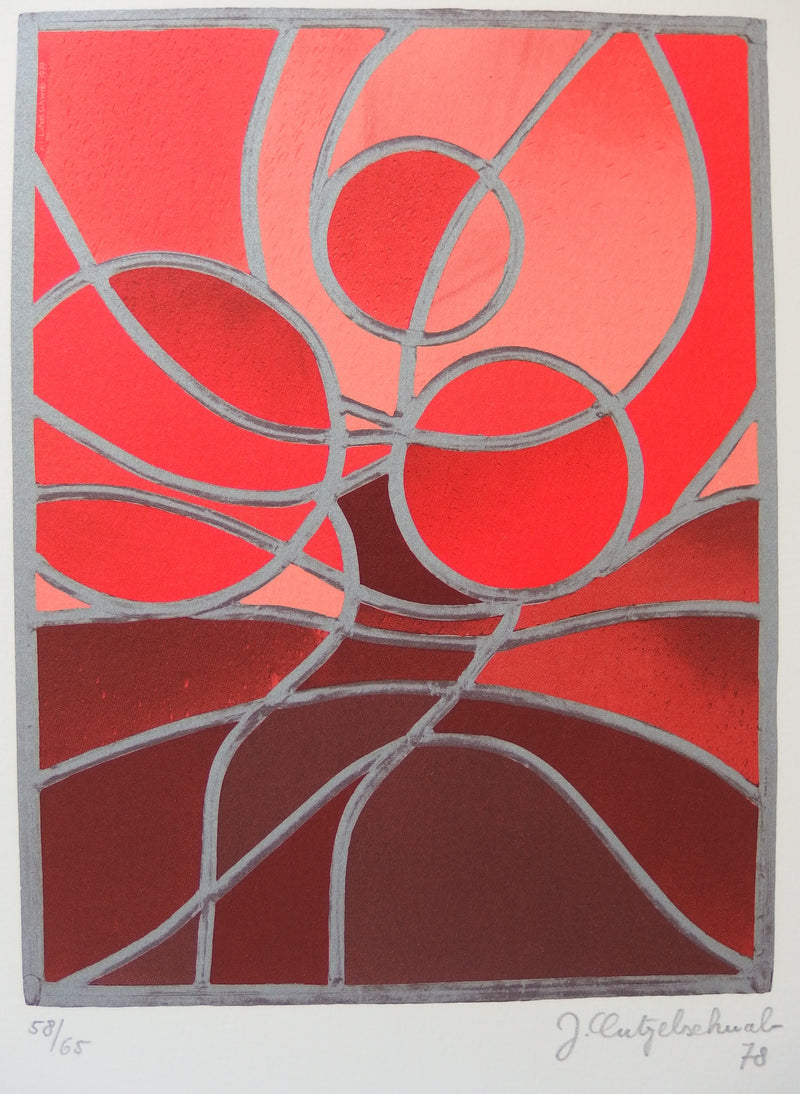 LUTZELSCHWAB : Composition aux cercles rouges, Photolithographie originale signée