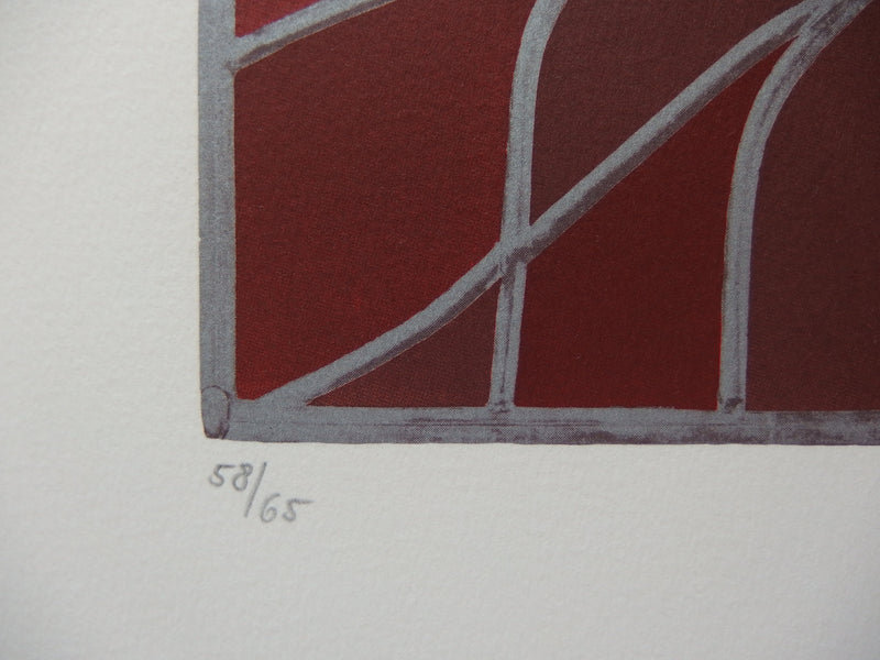 LUTZELSCHWAB : Composition aux cercles rouges, Photolithographie originale signée