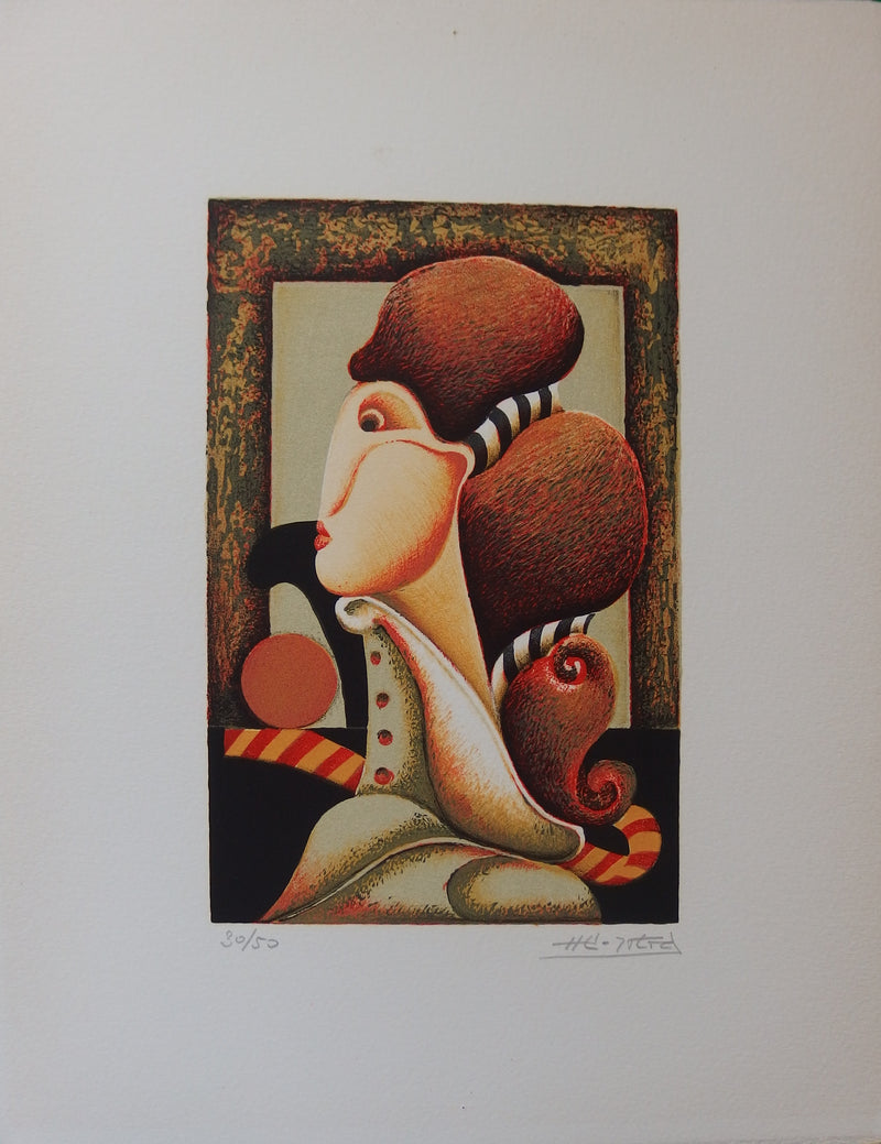 José HERRERA : Muse aux lignes courbes, Lithographie originale signée