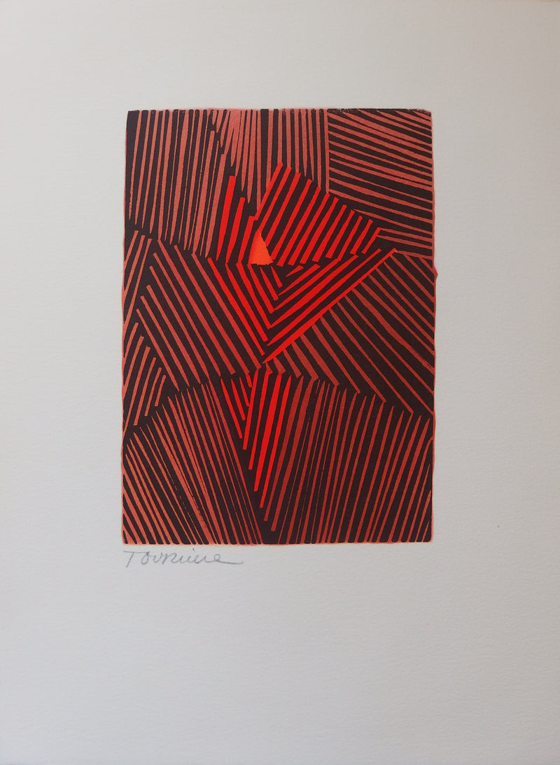 TOURIERE (Ecole XXe) : Harmonie rayée, Lithographie offset originale signée