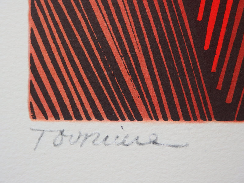 TOURIERE (Ecole XXe) : Harmonie rayée, Lithographie offset originale signée