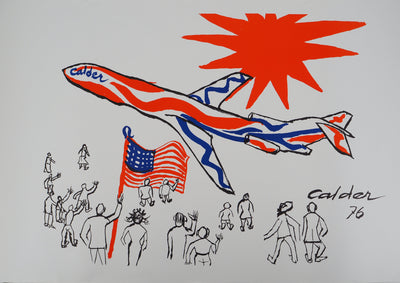 Alexander CALDER : Flying Colors : Plane under Red Sun, Lithographie originale (vue générale) - Crédit photo : Galerie Art.Paris
