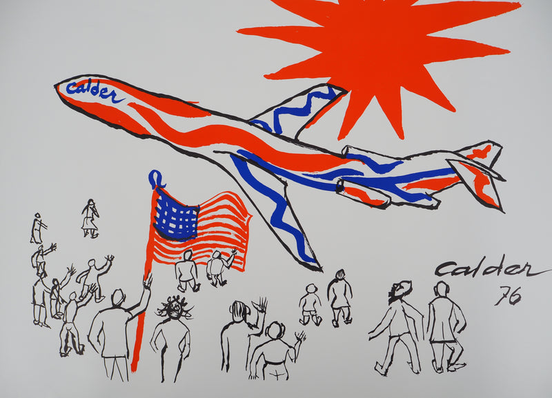 Alexander CALDER : Flying Colors : Plane under Red Sun, Lithographie originale (photo de détail 3) - Crédit photo : Galerie Art.Paris
