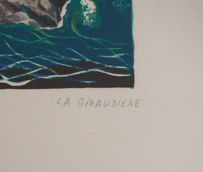 Mady DE LA GIRAUDIERE : Le rocher, Lithographie originale signée