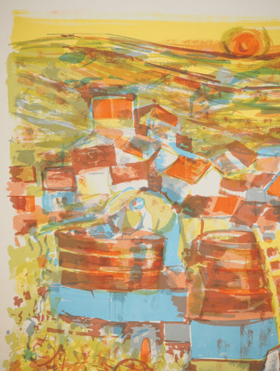 Pierre GAILLARDOT : Village dans les vignes, Lithographie originale signée