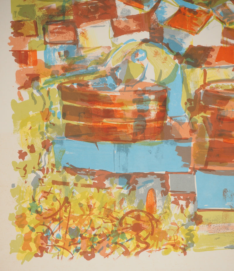 Pierre GAILLARDOT : Village dans les vignes, Lithographie originale signée
