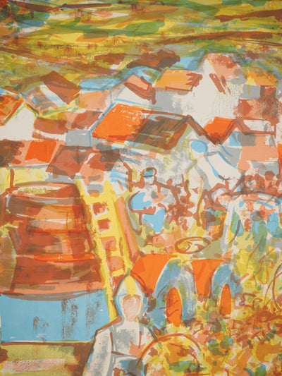 Pierre GAILLARDOT : Village dans les vignes, Lithographie originale signée