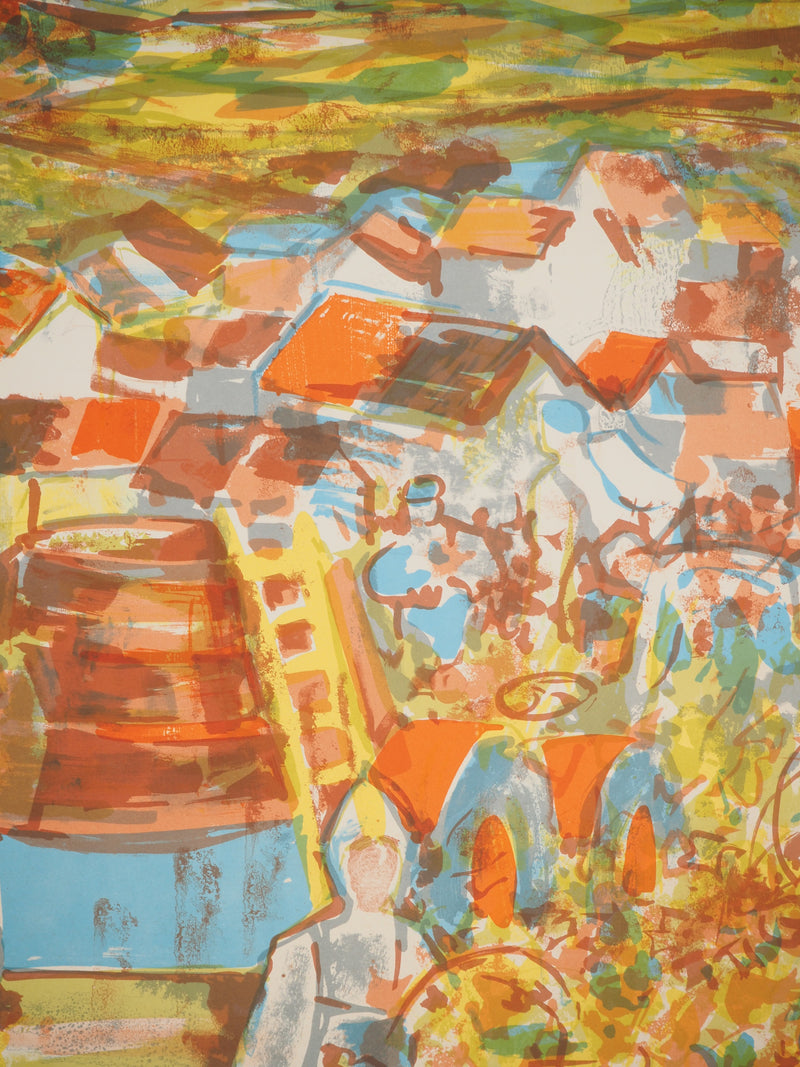 Pierre GAILLARDOT : Village dans les vignes, Lithographie originale signée