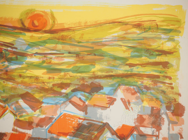 Pierre GAILLARDOT : Village dans les vignes, Lithographie originale signée