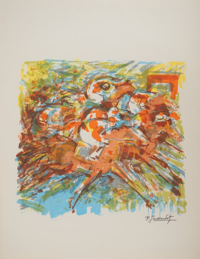 Pierre GAILLARDOT : La course hippique, Lithographie originale signée