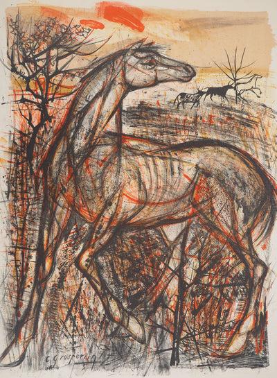 Claude GROSPERRIN : L'étalon de la forêt, Lithographie originale signée