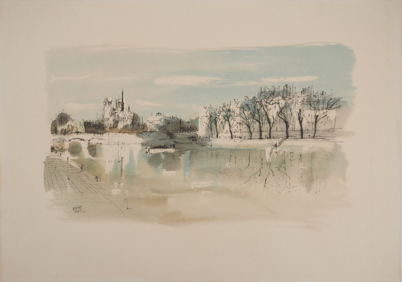 Pierre PAGES : Paris, Vue de Notre-Dame, Lithographie originale signée