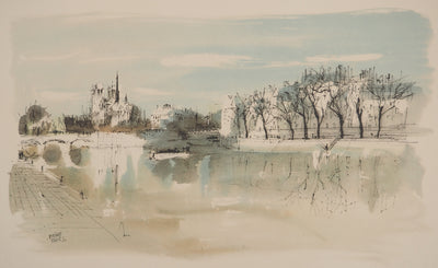 Pierre PAGES : Paris, Vue de Notre-Dame, Lithographie originale signée