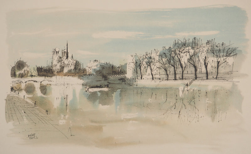 Pierre PAGES : Paris, Vue de Notre-Dame, Lithographie originale signée