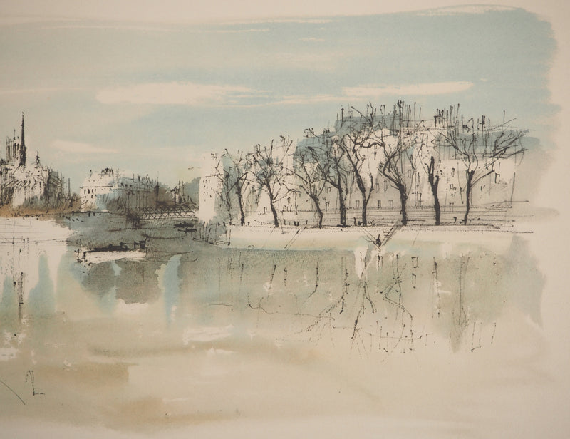 Pierre PAGES : Paris, Vue de Notre-Dame, Lithographie originale signée