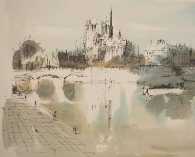 Pierre PAGES : Paris, Vue de Notre-Dame, Lithographie originale signée