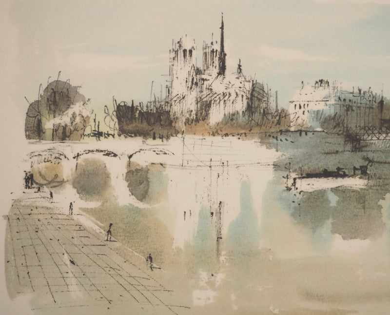 Pierre PAGES : Paris, Vue de Notre-Dame, Lithographie originale signée
