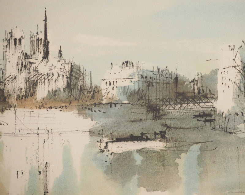 Pierre PAGES : Paris, Vue de Notre-Dame, Lithographie originale signée
