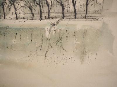 Pierre PAGES : Paris, Vue de Notre-Dame, Lithographie originale signée