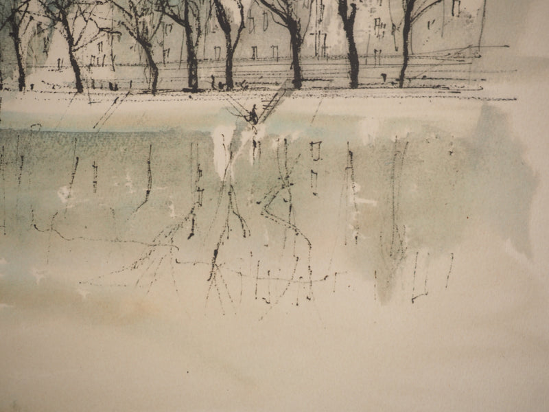 Pierre PAGES : Paris, Vue de Notre-Dame, Lithographie originale signée