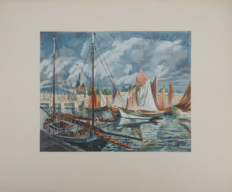 André COUCHET : Les voiliers, Lithographie originale signée