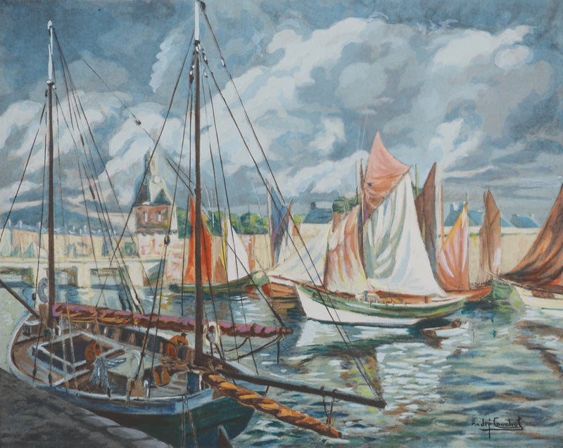 André COUCHET : Les voiliers, Lithographie originale signée