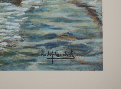 André COUCHET : Les voiliers, Lithographie originale signée