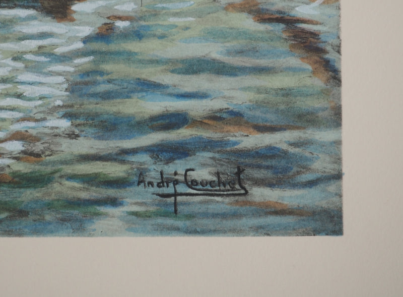 André COUCHET : Les voiliers, Lithographie originale signée