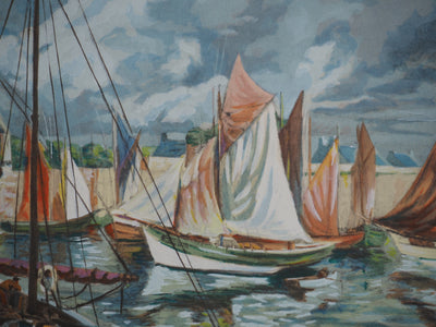 André COUCHET : Les voiliers, Lithographie originale signée