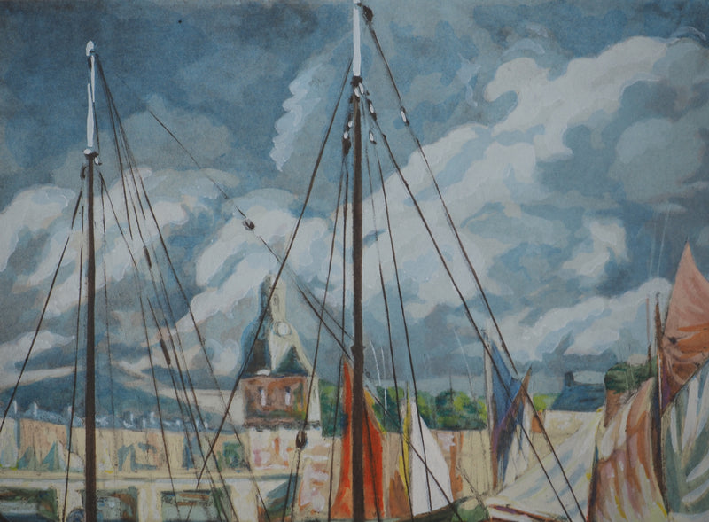 André COUCHET : Les voiliers, Lithographie originale signée