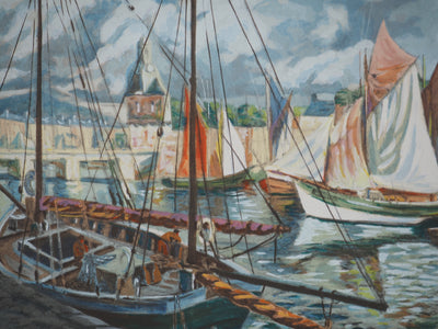 André COUCHET : Les voiliers, Lithographie originale signée