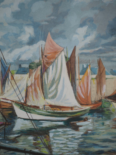 André COUCHET : Les voiliers, Lithographie originale signée