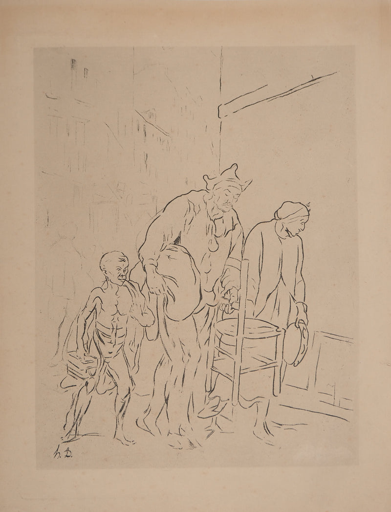 Honoré DAUMIER : Errance des saltimbanques, Héliogravure signée