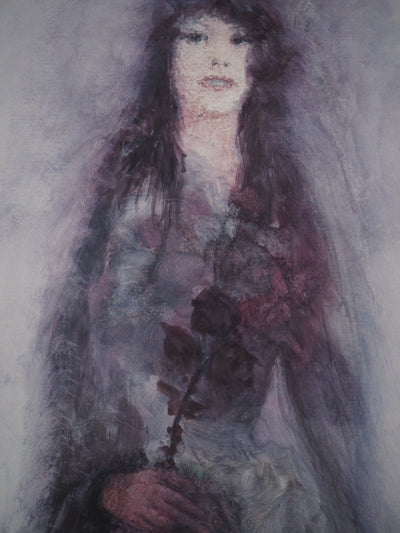 Stéphane LE GREC : La femme à la rose, Lithographie originale signée