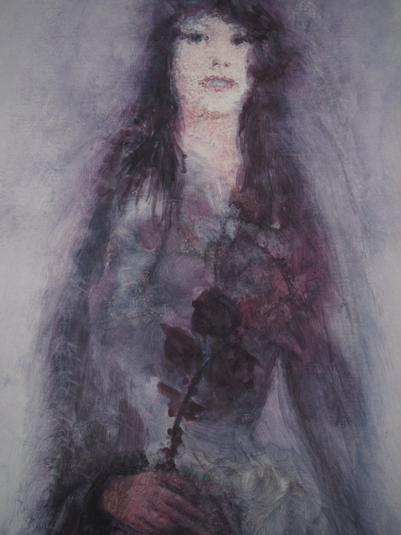 Stéphane LE GREC : La femme à la rose, Lithographie originale signée