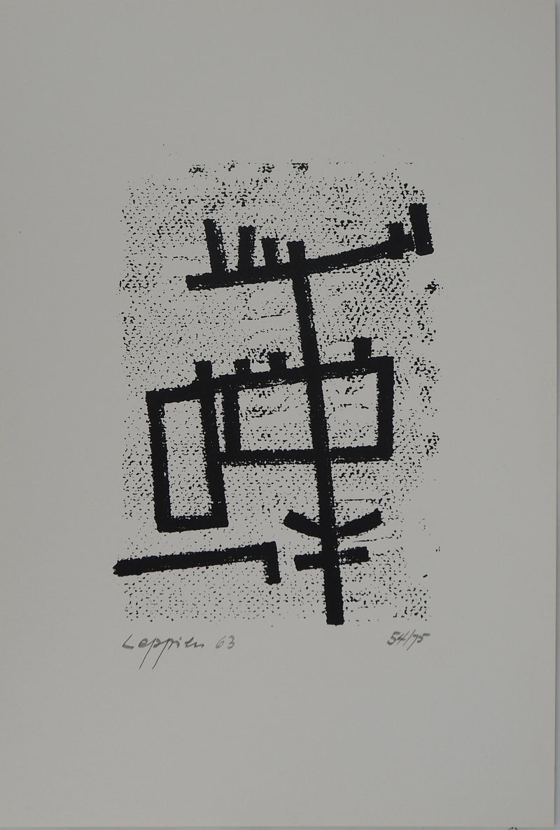 Jean LEPPIEN : Composition aux lignes noires, Sérigraphie originale signée